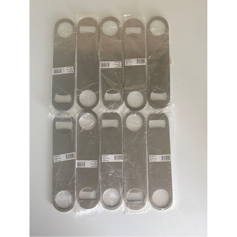 Lot of 10 Winco CO-301 Stainless Steel Flat Bottle Openers – 7" Bar Blade Style